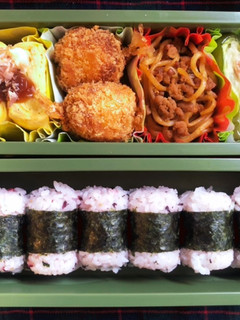 高校生弁当日記(俵おにぎり(男梅)編)-レシピのメイン写真