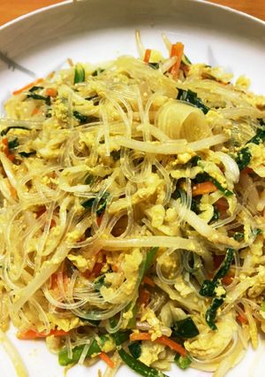 冷蔵庫の半端野菜でカレー味チャプチェ❓-レシピのメイン写真