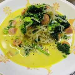 รูปของ ほうれん草のクリームしらたきパスタ