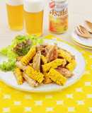 鶏とトウモロコシのスパイシーポン照り