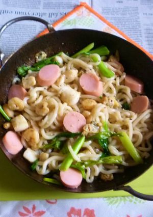 シーフードミックス＋青ねぎの焼きうどん-レシピのメイン写真
