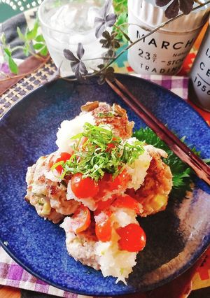なすとおくらのハンバーグトマトおろしのせ-レシピのメイン写真
