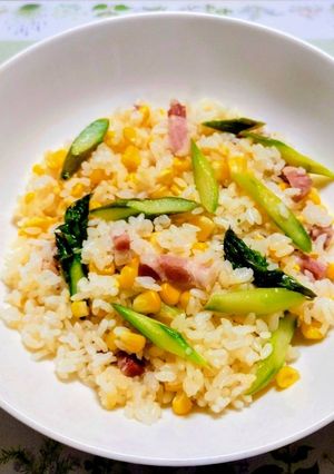 夏簡単今日の夕飯アスパラとうもろこしご飯-レシピのメイン写真