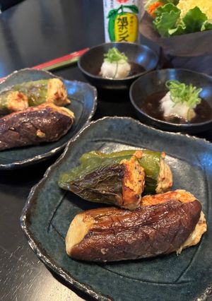 おかんレシピ𓀤𓀣茄子とピーマンの肉詰め-レシピのメイン写真