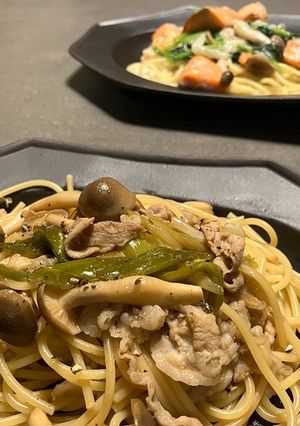 時短⭐︎豚肉とねぎのガーリック醤油パスタ-レシピのメイン写真