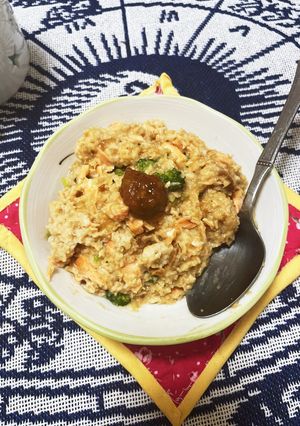 焼き鮭と根菜の納豆麹味噌味オートミール粥-レシピのメイン写真