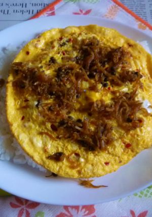 ちりめん山椒入りオムレツのカフェ丼-レシピのメイン写真
