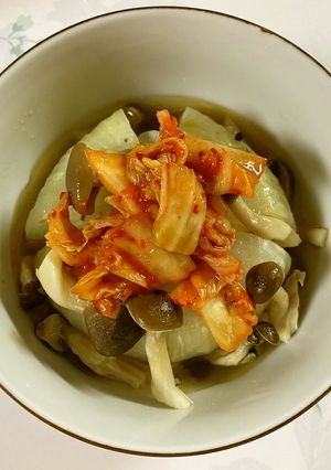 新玉ねぎとキムチのレンジ蒸し〜♪-レシピのメイン写真