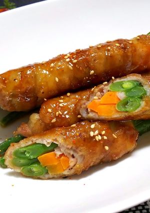 いんげんと人参の豚バラ巻き の 照り焼き-レシピのメイン写真