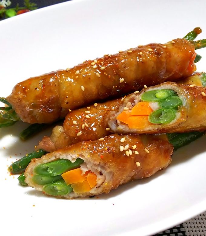 いんげんと人参の豚バラ巻き の 照り焼き by もへほっぺ