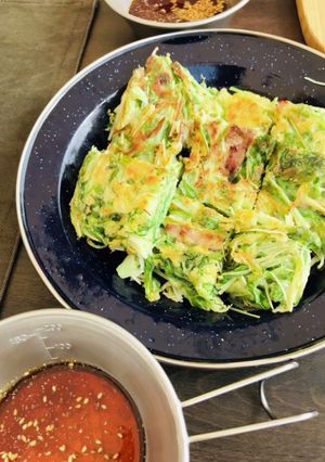 キャンプで水菜のチヂミ-レシピのメイン写真