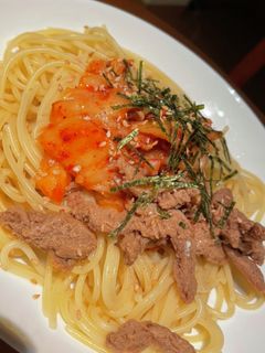 凄旨キムチと大豆のお肉のっけパスタ-レシピのメイン写真