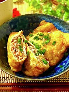 簡単☆挽肉の油揚げ巾着(信田煮)-レシピのメイン写真