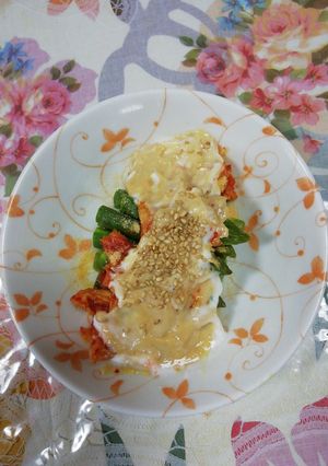 アスパラガスの味噌ﾖｰｸﾞﾙﾄキムチのせ-レシピのメイン写真