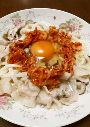 豚キム釜玉クリーミーうどん-レシピのメイン写真