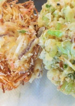 節約かき揚げ２品、もやし、カリフラワー芯-レシピのメイン写真