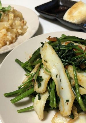 笹かまぼこと空芯菜の炒め物-レシピのメイン写真