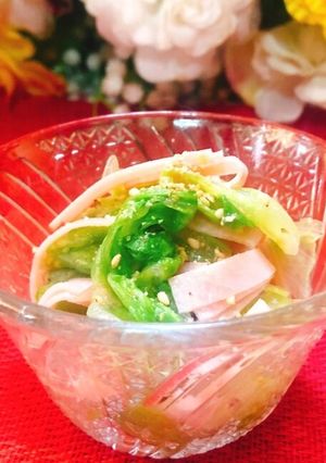 止まらない〜レタスとハムの柚子胡椒和え-レシピのメイン写真