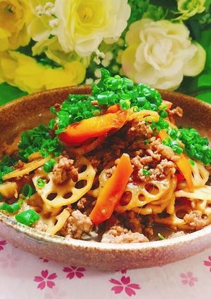 スライス蓮根と豚挽肉の生姜入りきんぴら-レシピのメイン写真