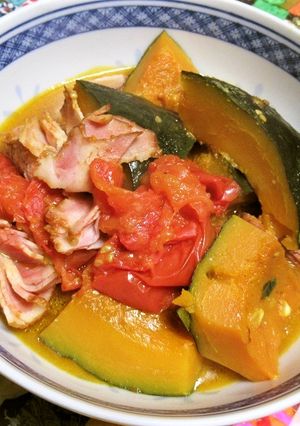 夏野菜かぼちゃを、トマトの汁で煮つける-レシピのメイン写真
