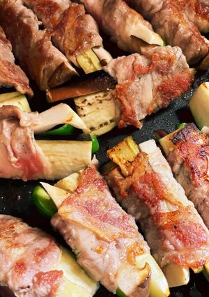 しゃぶ肉で野菜巻き焼き　色々ソースも！-レシピのメイン写真