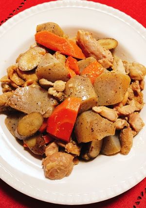 鶏もも肉と根菜類とこんにゃくの煮物-レシピのメイン写真