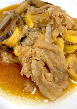 破竹とバラ肉と茄子の甘辛煮付け-レシピのメイン写真