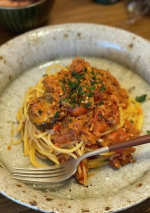 茄子のボロネーゼスパゲッティ-レシピのメイン写真