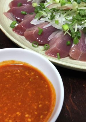 鰹の薬味たっぷり刺身☆韓国風タレ☆ピリ辛-レシピのメイン写真