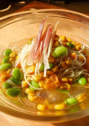 【簡単5分】バター醤油コーンと枝豆の素麺-レシピのメイン写真