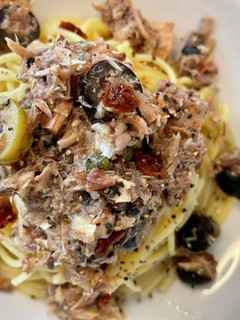 サバ缶で簡単!梅とオリーブの冷製パスタ-レシピのメイン写真