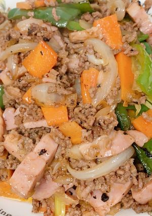 ピーマン炒め（ひき肉ベーコンmix）-レシピのメイン写真