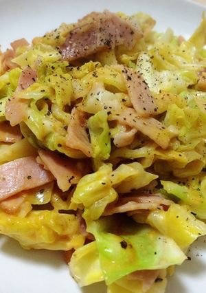 簡単おかず:キャベツベーコンのカレー炒め-レシピのメイン写真