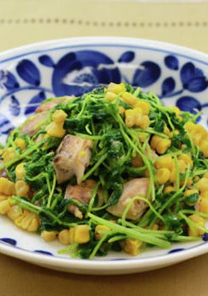 豆苗ととうもろこしと鶏肉の味噌バター炒め-レシピのメイン写真