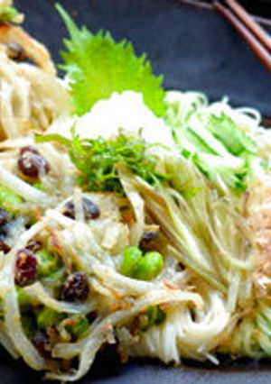 レーズンと枝豆・しらすかき揚げ素麺-レシピのメイン写真