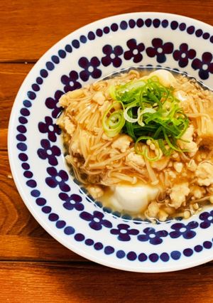 鶏そぼろとエノキの餡掛け豆腐-レシピのメイン写真