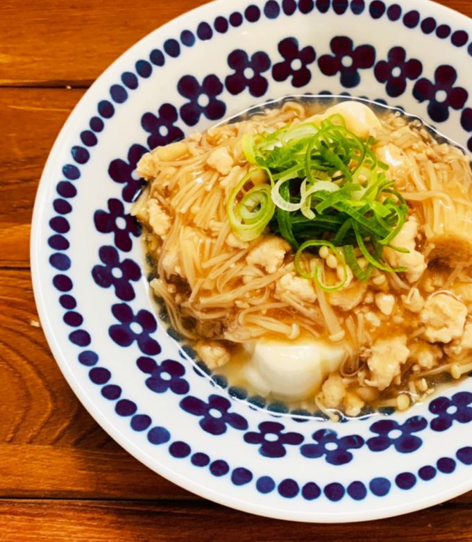 鶏そぼろとエノキの餡掛け豆腐-レシピのメイン写真