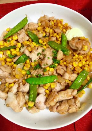 時短！鶏胸と絹さやのバタコーン醤油炒め-レシピのメイン写真