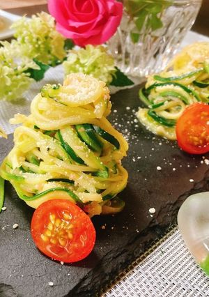 ズッキーニの明太子、たらこパスタ風-レシピのメイン写真