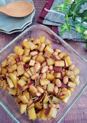 子供も喜ぶ味！さつまいもと大豆の甘辛煮-レシピのメイン写真