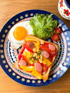 【ワンプレート朝食】カラフルピザトースト-レシピのメイン写真