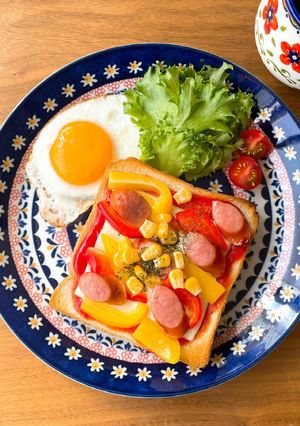 【ワンプレート朝食】カラフルピザトースト-レシピのメイン写真
