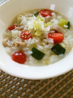 夏野菜と鶏もも肉の中華粥-レシピのメイン写真