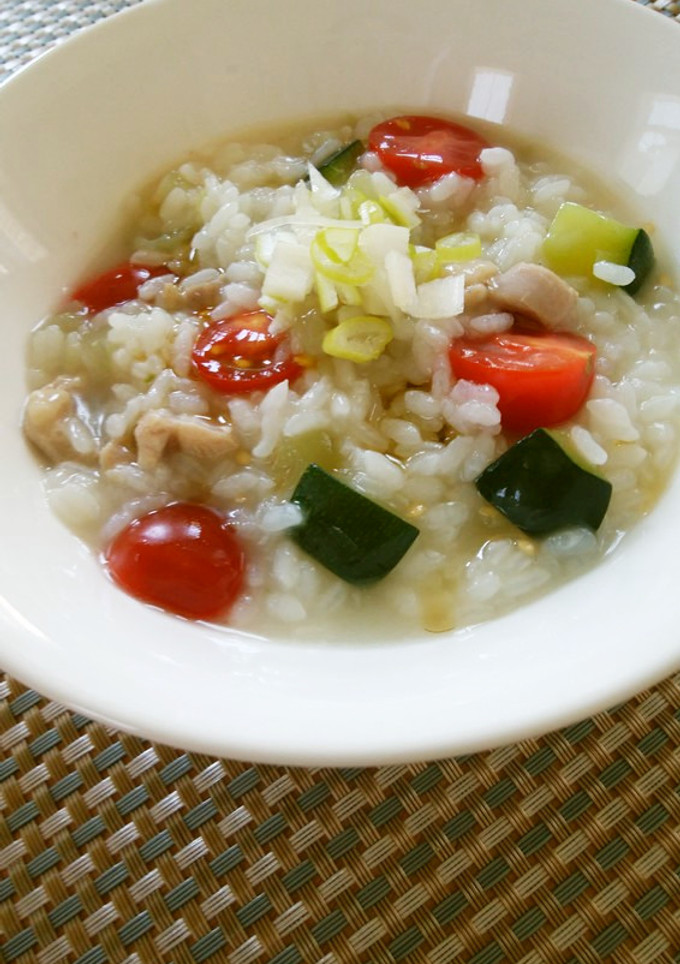 夏野菜と鶏もも肉の中華粥-レシピのメイン写真