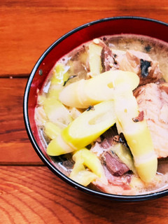 信州の郷土料理根曲がり竹と鯖缶の味噌汁♡-レシピのメイン写真