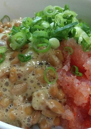 納豆ご飯(明太子、万能ねぎ)-レシピのメイン写真