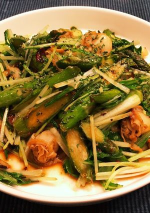 ホタテとアスパラ、水菜のアーリオオーリオ-レシピのメイン写真