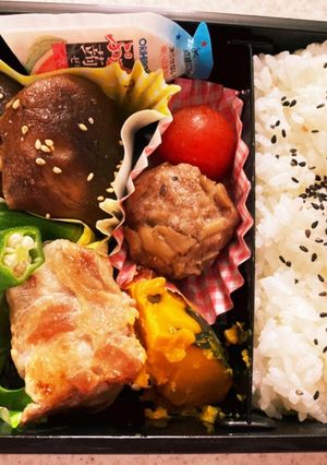 肉巻きトマトとオクラのぶし添高校男子弁当-レシピのメイン写真