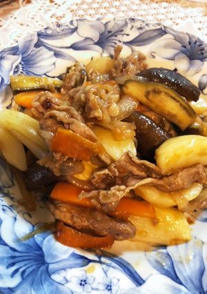 ナス豚肉じゃがいも炒め-レシピのメイン写真