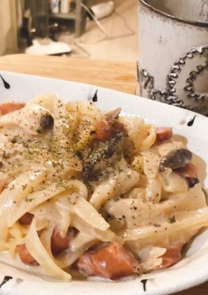 エリンギと玉葱のクリームパスタ-レシピのメイン写真